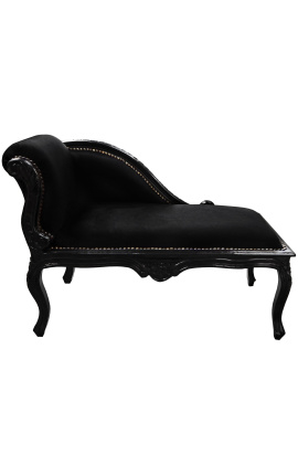 Chaise longue tela de terciopelo negro estilo Louis XV y madera lacada negra