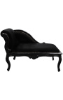 Louis XV chaise longue black velvet fabric and black wood