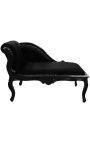 Louis XV Chae Longue Black Velvet kangas ja musta puu - 1