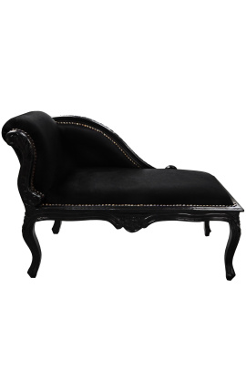 Louis XV chaise longue zwarte fluwelen stof en zwart hout