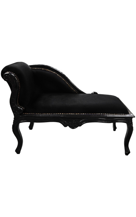 Louis XV chaise longue negro tela terciopelo y madera negra