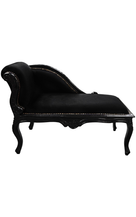 Louis XV chaise longue zwarte fluwelen stof en zwart hout