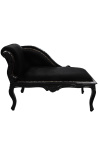 Louis XV Chaee Longue juodos aksomo audinys ir juoda mediena - 13