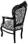 Fauteuil Barok Zebrastof in rococostijl en zwart gelakt hout 