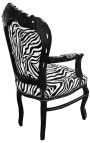Krēsls Baroka rokoko stila zebras audums un melns lakēts koksnes 