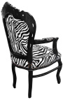 Fauteuil Barok Zebrastof in rococostijl en zwart gelakt hout 