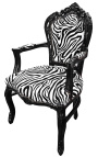 Fauteuil Barok Zebrastof in rococostijl en zwart gelakt hout 