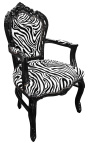 Fotel barokk rokokó stílusú zebraszövet és fekete lakkozott fa 