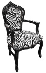 Poltrona Baroque Rococò in stile Zebra Tessuto stampato e legno nero lucido - 15