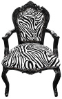 Armchair Baroque Rococo style zebra fabric and black lacquered wood 