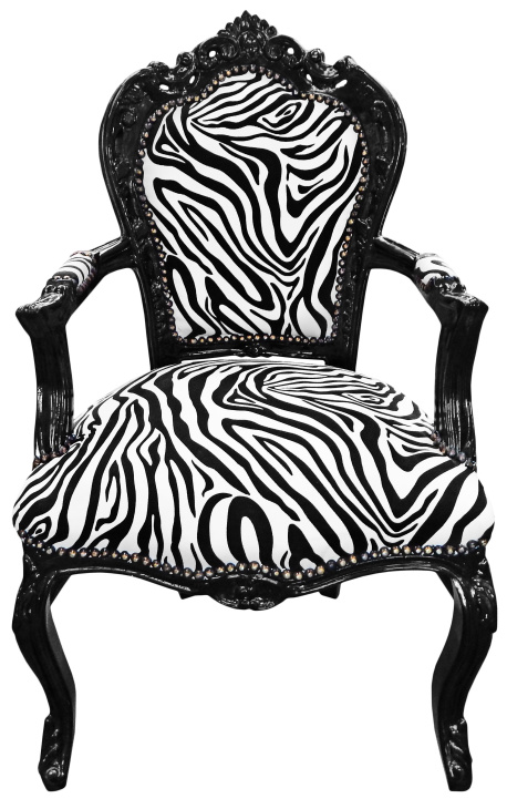 Fauteuil Barok Zebrastof in rococostijl en zwart gelakt hout 