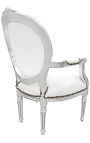 Barockfåtölj Louis XVI stil vit läder och silver trä - 16