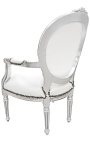 Барокко кресло Louis XVI стиль белый кожзам и серебро дерево