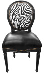 Židle zebra ve stylu Ludvíka XVI. a černá falešná kůže s černě lakovaným dřevem