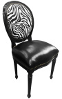 Louis XVI style chair zebra and black false skin with black lacquered wood