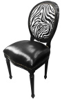 Cadira estil Lluís XVI de pell sintètica negra, respatller zebra i fusta negra