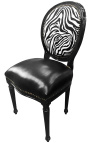 Louis XVI style chair zebra and black false skin with black lacquered wood