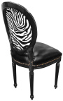 Louis XVI style chair zebra and black false skin with black lacquered wood