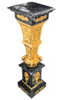 Colonna quadrata (conchiglia) in marmo nero con bronzo stile Impero