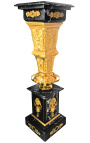 Colonna quadrata (conchiglia) in marmo nero con bronzo stile Impero