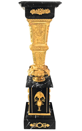 Colonna quadrata (guaina) in marmo nero stile Impero con bronzo 