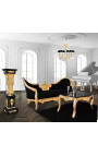 Table basse de salon de style baroque en bois doré avec marbre noir