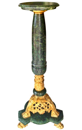 Green marble column of Napoleon III style with bronze