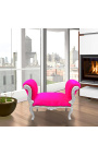 Banquette baroque de style Louis XV fuchsia et bois argent - 6
