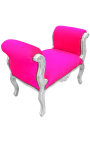 Banquette baroque de style Louis XV fuchsia et bois argent - 10
