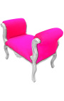 Baroque bench Louis XV style fuchsia fabric and silver wood