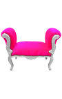 Banquette baroque de style Louis XV fuchsia et bois argent - 1