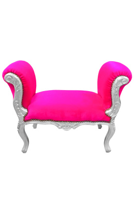 Baroque bench Louis XV style fuchsia fabric and silver wood