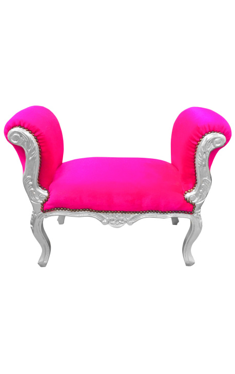 Banquette baroque de style Louis XV fuchsia et bois argent