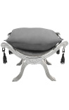 Banquette Dagobert tissu velours gris et bois argenté