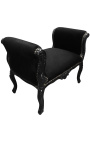 Banqueta barroca Louis XV tela negra de estilo y madera negra lacada