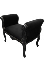 Banqueta barroca Louis XV tela negra de estilo y madera negra lacada