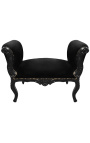 Banqueta barroca Louis XV tela negra de estilo y madera negra lacada