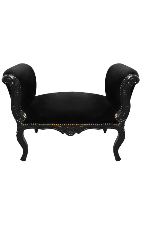 Baroque bench Louis XV style black fabric and lacquered black wood