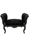 Banch Baroc Louis XV stil negru catifea și lemn negru lăcuit - 11