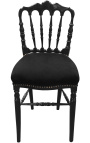 Napoleon III style dinner chair black velvet and black wood - 4
