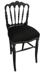 Napoleon III style dinner chair black velvet and black wood - 5