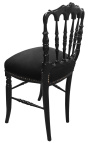Cadeira de estilo Napoléon III veludo preto e madeira preta