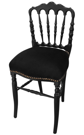 Krzesło obiadowe w stylu Napoleona III czarny aksamit i czarne drewno