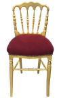 Krzesło obiadowe w stylu Napoleona III, burgundowy aksamit i złote drewno
