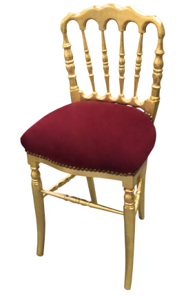 Jedálenská stolička v štýle Napoleona III z bordového zamatu a zlatého dreva