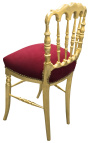 Chaise de style Napoléon III velours bordeaux et bois doré