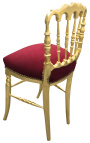 Napoleono III stiliaus vakarienės kėdė bordo aksomo ir aukso medienos