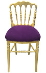 Стол стил Наполеон III лилаво кадифе и златно дърво
