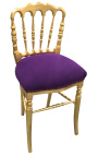 Stuhl im Napoleon-III-Stil, lila Samt und goldenes Holz