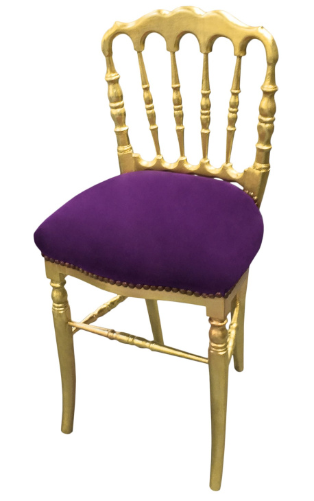 Napoleon III style chair purple velvet and gold wood - 1